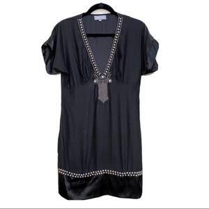 MAGALI PASCAL Silk Satin Embellished Shift mini dress